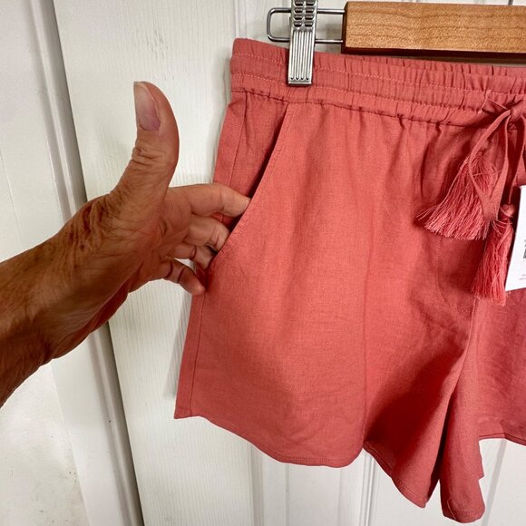NEW Andie Swim‎ Graciosa Shorts Linen Blend Coral Tassel Tie Vacation Size Med - Picture 3 of 7